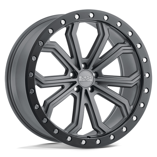 2010TBC355130G84 - Black Rhino Trabuco 20X10 5X130  35mm Matte Gunmetal W/ Black Ring & Silver Bolts - Black Rhino Wheels Canada
