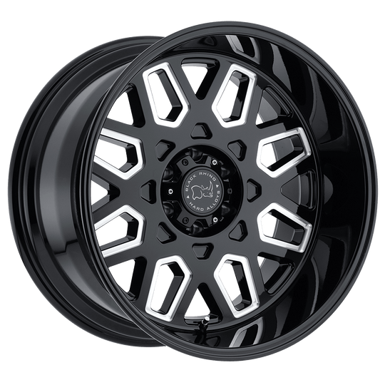 2414PRD-68165B22 - Black Rhino Predator 24X14 8X165.1 -76 mm Gloss Black W/ Milled Windows - Black Rhino Wheels Canada