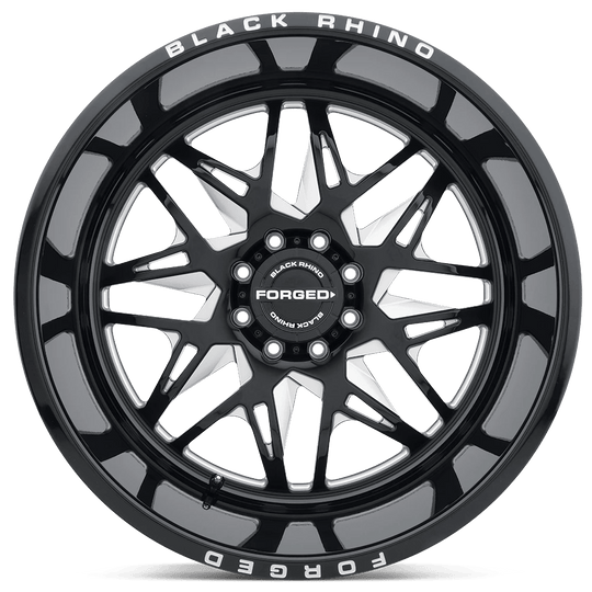 2414TWS-68180B25R - Black Rhino Twister 24X14 8X180 -76 mm Gloss Black W/ Milled Spokes Directional - Black Rhino Wheels Canada