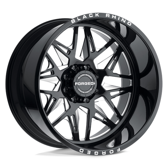 2214TWS-68170B25R - Black Rhino Twister 22X14 8X170 -76 mm Gloss Black W/ Milled Spokes Directional - Black Rhino Wheels Canada