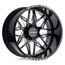 Charger l'image dans la galerie, 2214TWS-68165B22R - Black Rhino Twister 22X14 8X165.1 -76 mm Gloss Black W/ Milled Spokes Directional - Black Rhino Wheels Canada