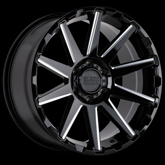 1895TYN-85127B71 - Black Rhino Typhoon 18X9.5 5X127 -18 mm Gloss Black W/ Milled Spokes - Black Rhino Wheels Canada