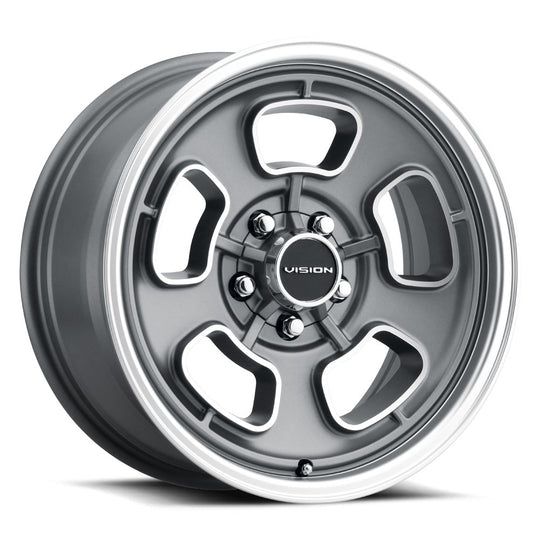 148-5861SGMF-19 - Vision 148 Shift 15X8 5X120.65 -19mm Satin Grey Machined Face Lip - Vision Wheels Canada