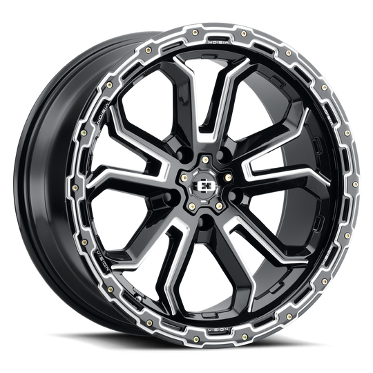 405H7810GBMS30 - Vision 405 Korupt 17X8 5X110 30mm Gloss Black Milled Spoke - Vision Wheels Canada