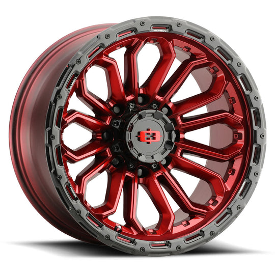 405-2970GRGBL12 - Vision 405 Korupt 20X9 8X170 12mm Gloss Red with Gloss Black Lip - Vision Wheels Canada