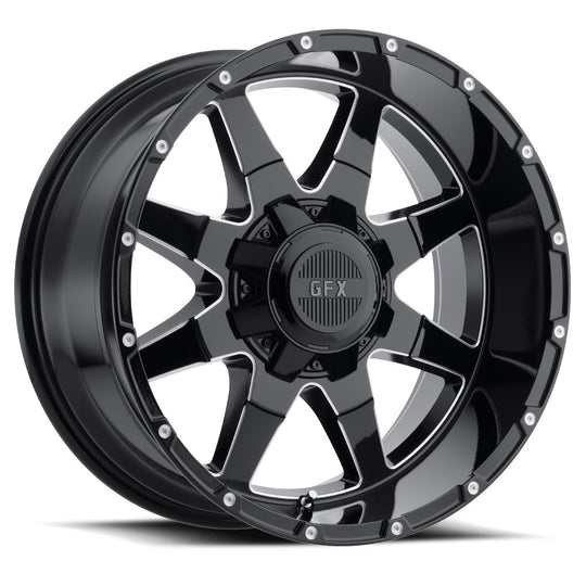 T12 225-8165-44 GBM - G-FX TR-12 22X11.5 8X165.1 -44mm Gloss Black Milled - G-FX Wheels Canada