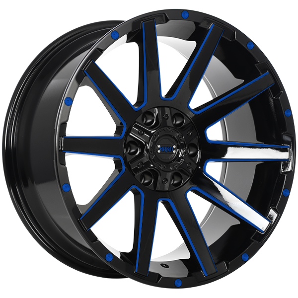 RUF4820007 - Ruffino HARD Sinner 20X9.0 6x135 0mm Gloss Black - Blue Milling - Ruffino HARD Wheels Canada