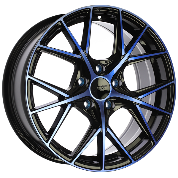 DW1241503 - DAI Wheels A-Spec 15X6.5 4x100 40mm Gloss Black - Machined Face - Blue Face - DAI Wheels Wheels Canada