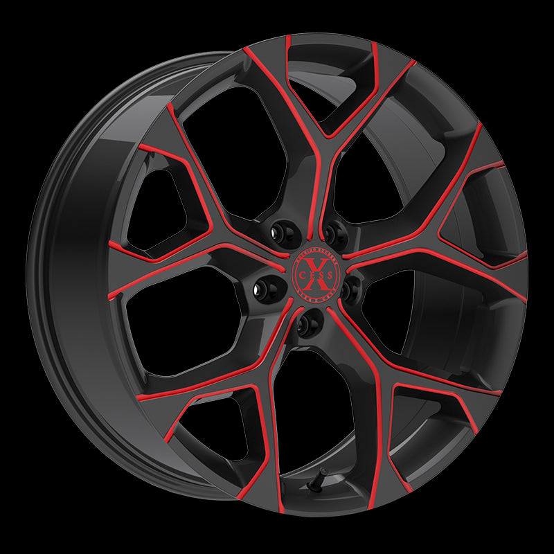 X0588550835GBMLR - Xcess X05 5 Flake 18X8.5 5X108 35mm Gloss Black Candy Red Milled - Xcess Wheels Canada