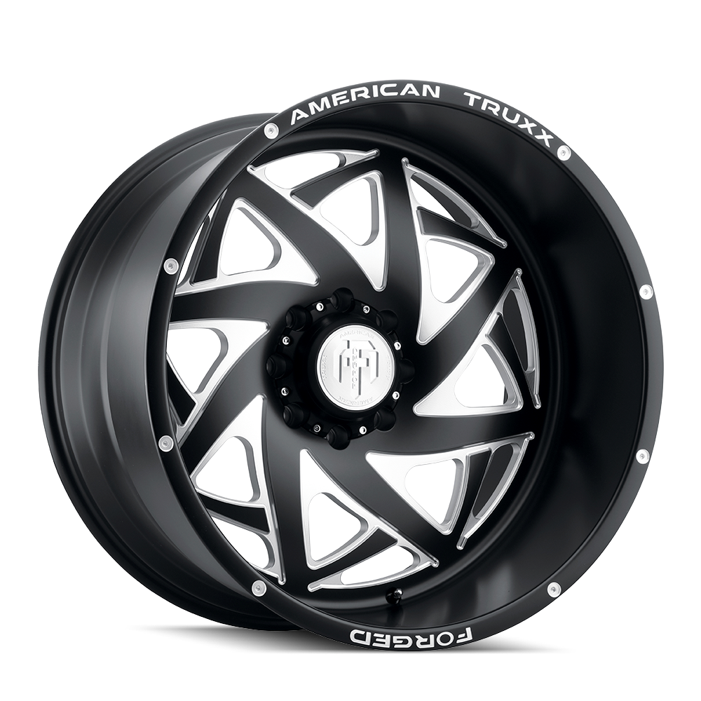 ATF1910-24481-76M - American Truxx Forged Kronos 24X14 8X165.1 -76mm Matte Black With Milled - American Truxx Wheels Canada