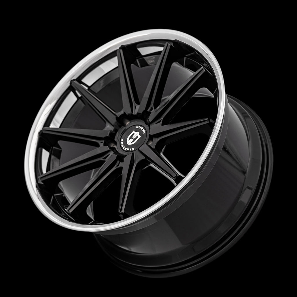 C24-20901143573BSCL - Curva C24 20X9 5X114.3 35mm Gloss Black Stainless Chrome Lip - Curva Wheels Canada