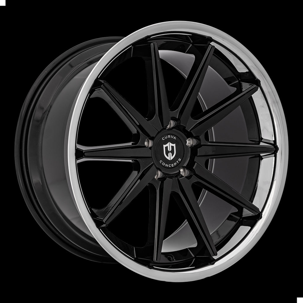C24-20901143573BSCL - Curva C24 20X9 5X114.3 35mm Gloss Black Stainless Chrome Lip - Curva Wheels Canada