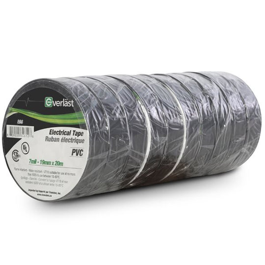 E66 Everlast Black Electrical Tape 164 FT Rolls 10 Rolls / Pack Atlas Auto Accessories