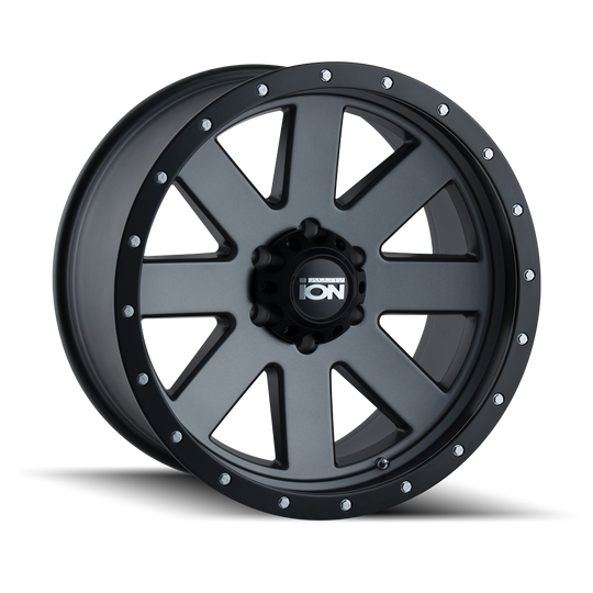 134-8181MG - ION Alloy 134 18X10 8X165.1 -19mm Matte Gunmetal With Black Beadlock - Ion Alloy Wheels Canada