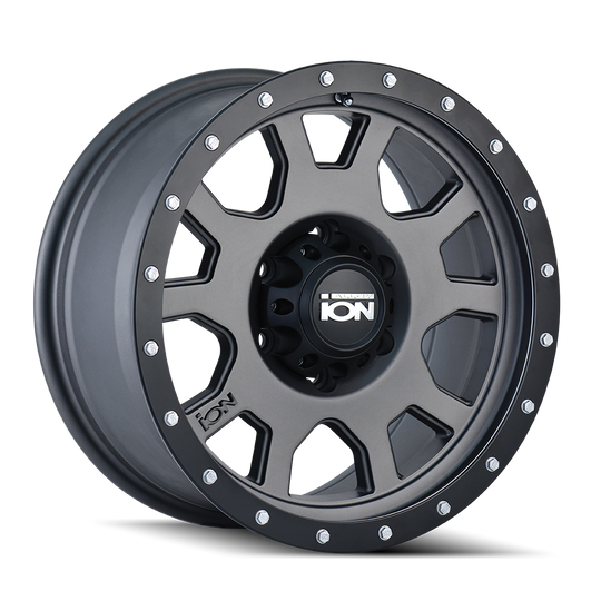 135-8983MG18 - ION Alloy 135 18X9 6X139.7 18mm Matte Gunmetal With Black Beadlock - Ion Alloy Wheels Canada