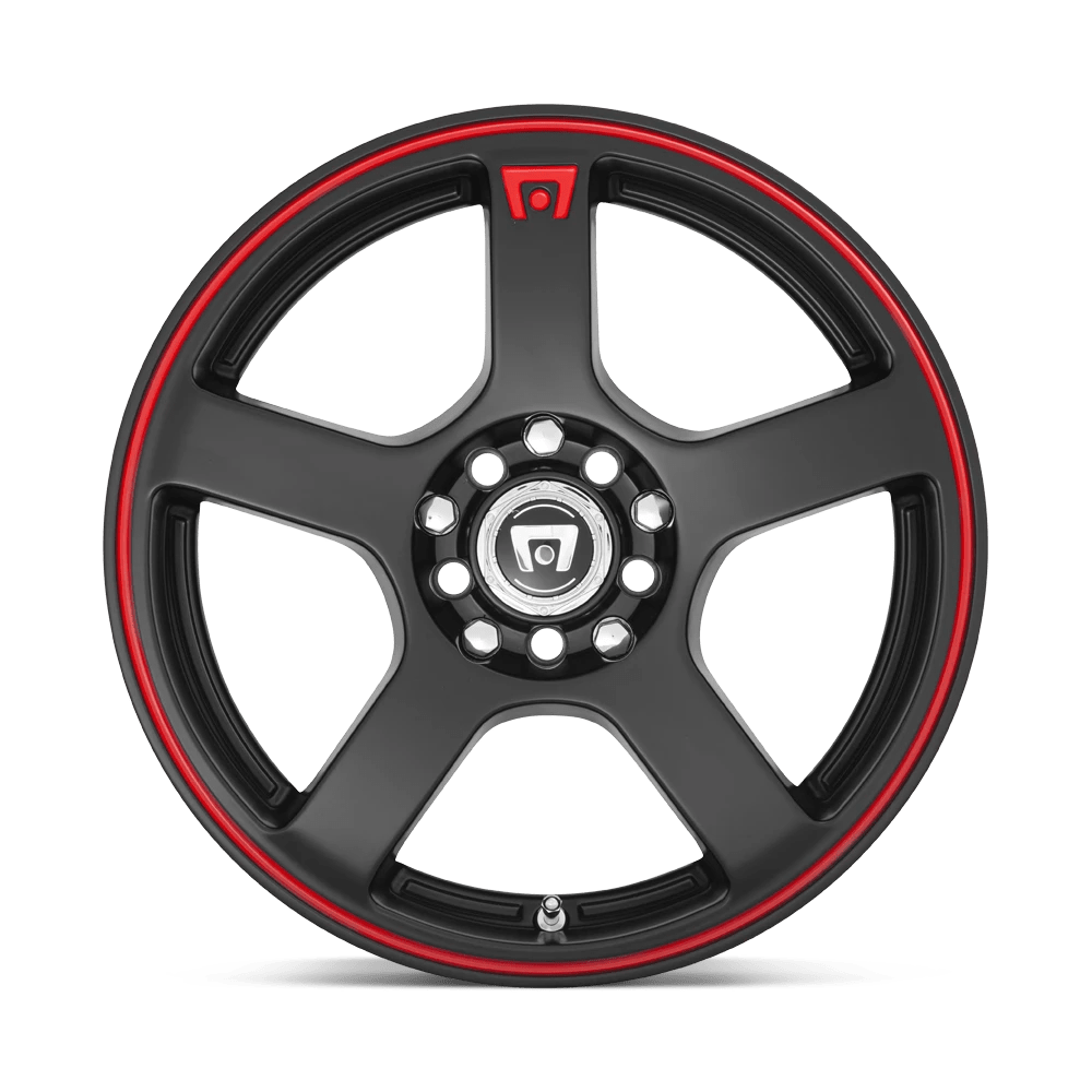 MR11656508740 - Motegi MR116 FS5 15X6.5 4X100 4X108 40mm Matte Black Red Racing Stripe - DGQL Wheels Canada