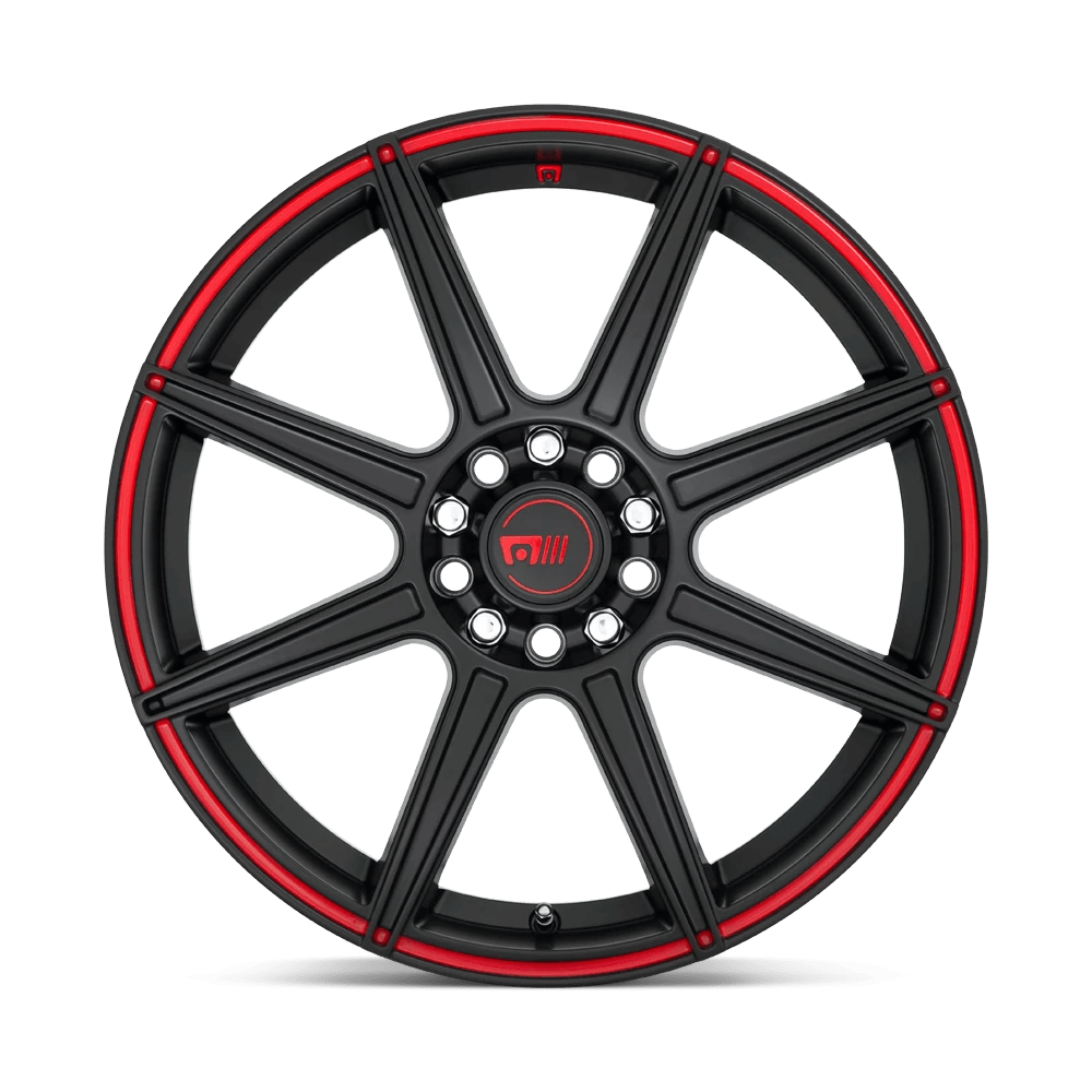 MR14267098940 - Motegi MR142 CS8 16X7 4X100 4X114.3 40mm Satin Black With Red Stripe - DGQL Wheels Canada