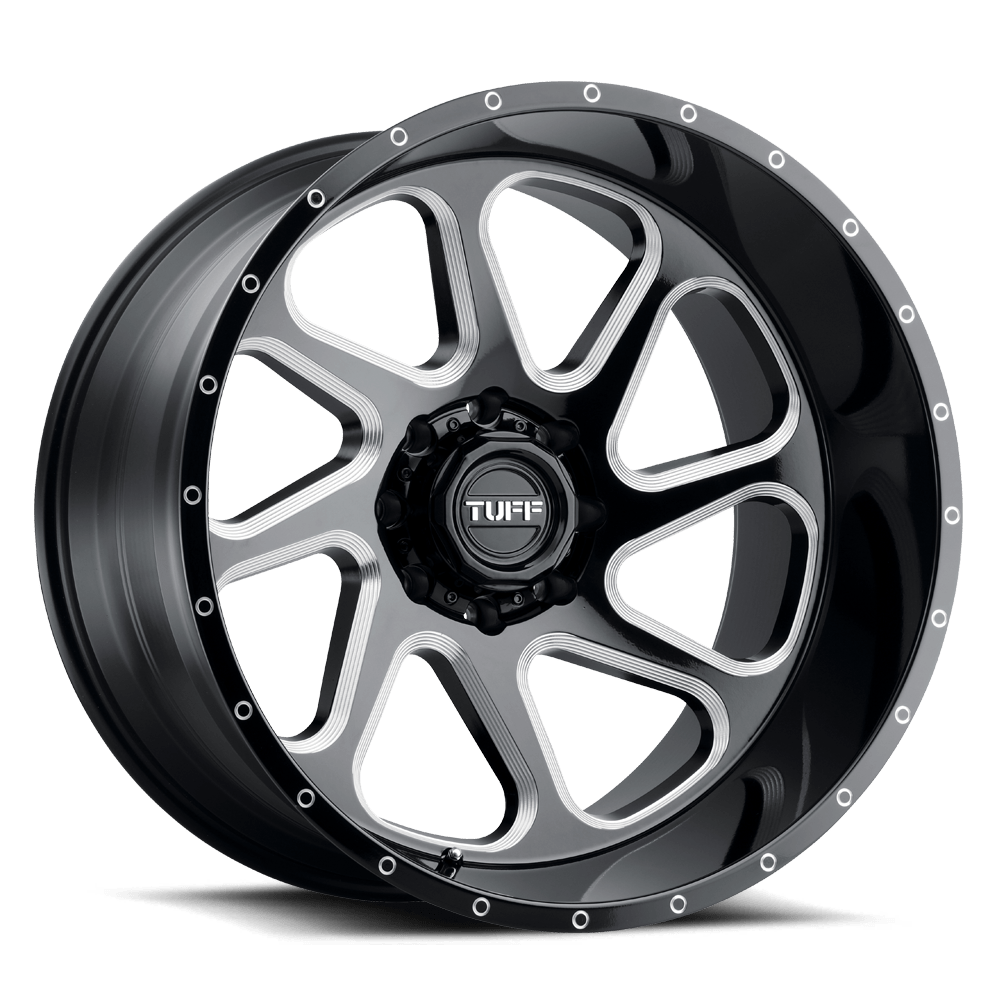2212T2B-58170B25R - Tuff T2B 22X12 8X170 -45 mm Gloss Black W/ Milled Spokes - GXQX Wheels Canada