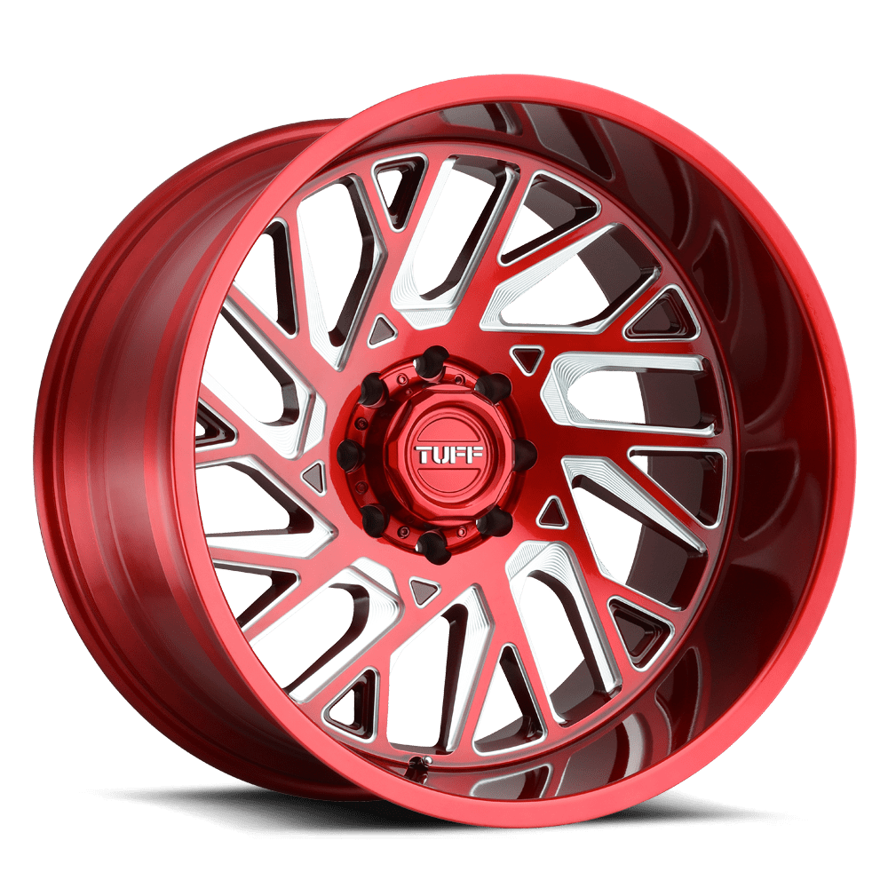2212T4B-58165R25L - Tuff T4B 22X12 8X165.1 -45 mm Candy Red W/ Milled Spoke - GXQX Wheels Canada